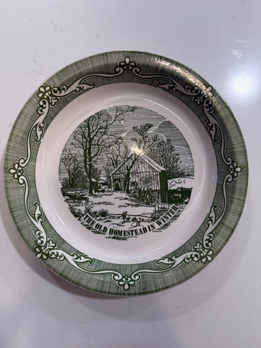 Vintage "The Old Homestead in Winter" Pie Plate